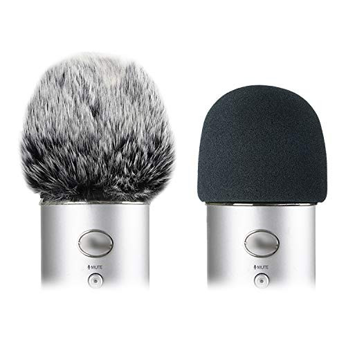 Foam Microphone Windscreen with Furry Windscreen Muff - Mic Wind Cover Pop Filter for Blue Yeti, Blue Yeti Pro USB Microphone -2 Pack-