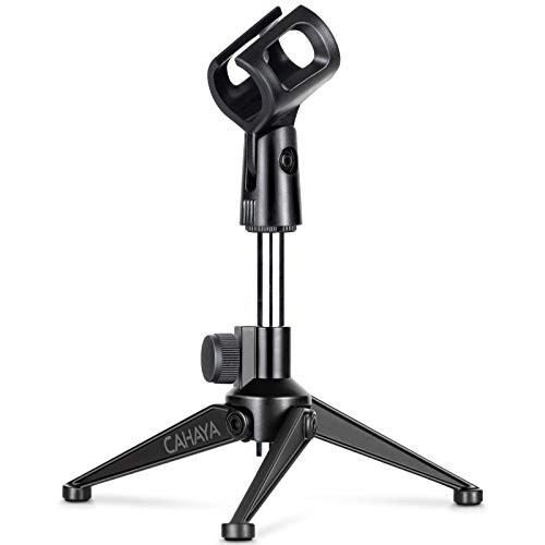 CAHAYA Microphone Stand Desktop Adjustable with Mic Clip Bracket Holder Tripod Folding Table Mic Stand