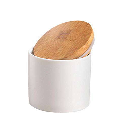 Ceramic Food Storage Jar, Modern Design White Food Storage Canister, Durable Food Storage Bins with Airtight Seal Bamboo Lid for Serving Tea, Coffee, Spice and More -10.58 FL OZ -300 ML--