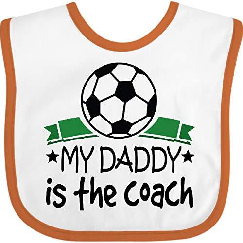 Inktastic Soccer My Daddy is The Coach Baby Bib White and Orange 39c3e