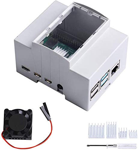 GeeekPi Raspberry Pi 4 Din Rail Box Enclosure, Modular Box for Electrical Panels,Raspberry Pi 4 Case with Fan,Raspberry Pi Heatsink for Raspberry Pi 4 Model B