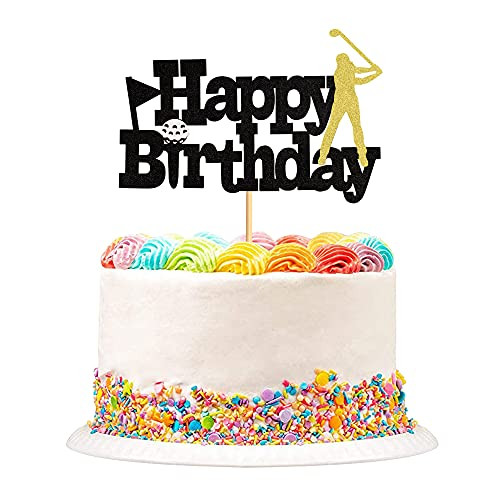 Unimall Golf Happy Birthday Cake Topper Sports Themed Party Supplies, Ball Game Play Golf Cake Picks for Boy Men Birthday Party Decoration