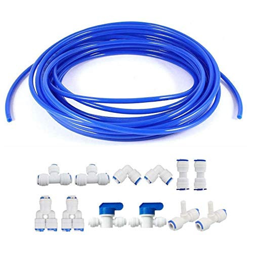 OD Quick Connect Push in to Connect 1/4" Tube Fittings with 10 Meters Tubing Hose Pipe Set for RO Water Reverse Osmosis System, Push In to Connect Tube Set Pack of 12 -Y plusT plusI plusL Type Combo  plus Ball Valve-