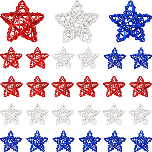 27 Pieces 4th of July Star Shaped Rattan Balls Decoration, 2.36 Inch Red White and Blue Decorative Hanging Wicker Balls for Patriotic Independence Day Home Decor Vase Bowl Filler Ornament Decoration 27 Pieces 4th of July Star Shaped Rattan Balls Decoration, 2.36 Inch Red White and Blue Decorative Hanging Wicker Balls for Patriotic Independence Day Home Decor Vase Bowl Filler Ornament Decoration