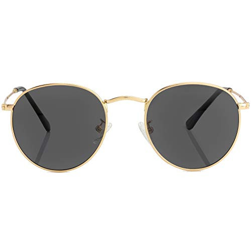 Small Round Polarized Sunglasses for Men Women Mirrored Lens Classic Circle Sun Glasses -Gold Frame/Black Lens- Small Round Polarized Sunglasses for Men Women Mirrored Lens Classic Circle Sun Glasses -Gold Frame/Black Lens-