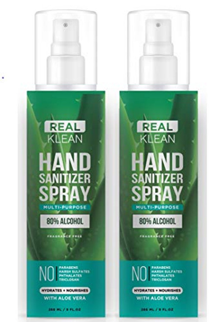 Real Klean Aloe Vera Hand Sanitizer Spray Bottle -Fragrance Free-, 9 Oz -Pack of 2- - Made in USA Real Klean Aloe Vera Hand Sanitizer Spray Bottle -Fragrance Free-, 9 Oz -Pack of 2- - Made in USA