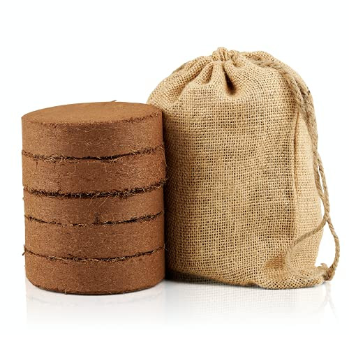 Expanding Organic Fiber Soil, Amazing Potting Soil for Indoor Plants. Soil Discs Made from Coco Coir. Comes in Reusable Jute Bag.