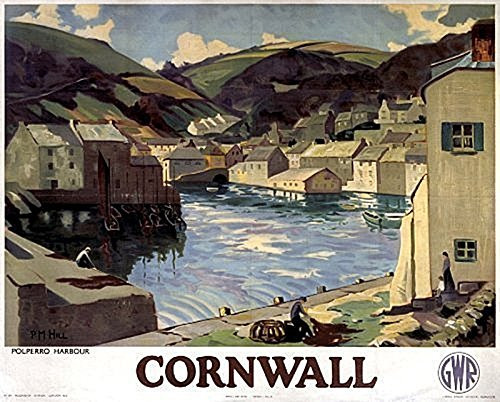 Cornwall Polperro Harbour Small Steel Sign -old rail poster- 8" x 6" -og-