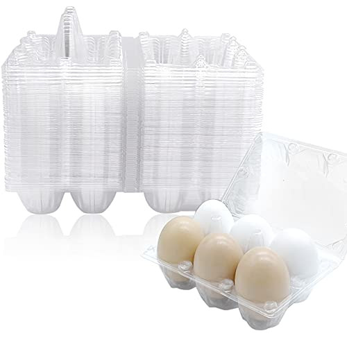 50 Pack Plastic Egg Cartons 6 Grids Kitchen Egg Holder,Clear Stackable Egg Trays Storage Container for Farmers,Market,Refrigerator