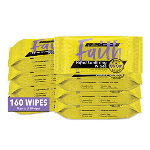 Pullio-Faith, Jacob Wet Wipes for Clean Hands - Hand Sanitizing Wipes Bulk - Alcohol Free Hand Wipes for Adults and Sensitive Skin - Extra Thick Durable Wipes - Mint Scent -Faith 160 -20Wipes x 8PK--