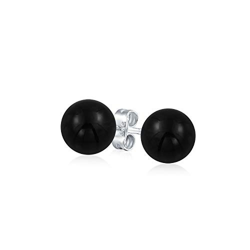 Simple Gemstone Black Onyx Round Ball Stud Earrings For Women 925 Sterling Silver 6MM