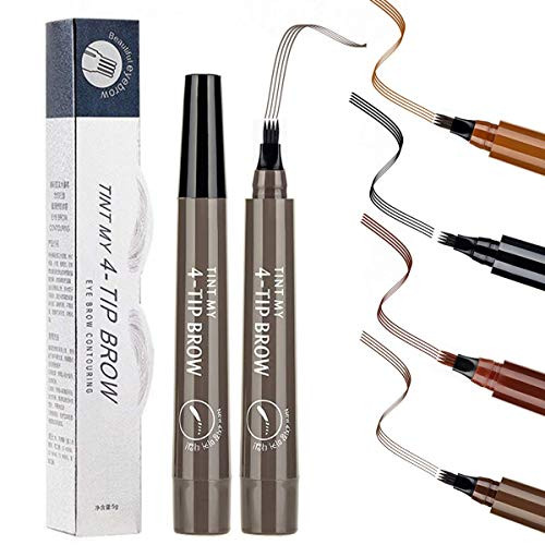 2PCS-Gray Brown- Eyebrow Tattoo Pen - Waterproof Liquid Microblading Eyebrow Tint Pencil - Micro-Fork Tip Applicator Easily Draw Natural Eye Brows Makeup