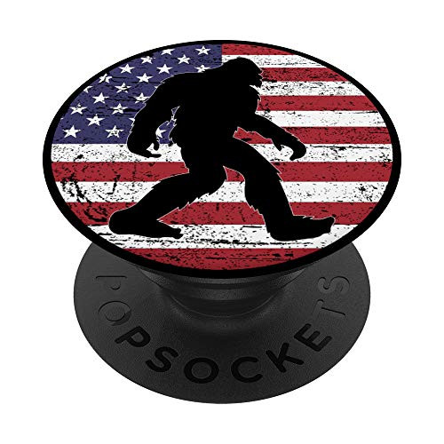 Bigfoot US Flag American Sasquatch Vintage Black Patriotic PopSockets PopGrip- Swappable Grip for Phones  and  Tablets