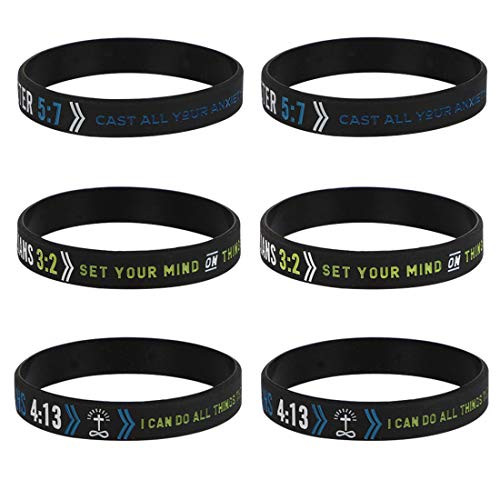 kilofly 6pcs Christian Religious Scripture Bible Verse Rubber Bracelet Wristband