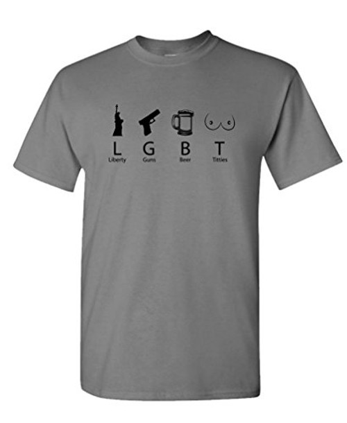 LGBT - Liberty Guns Beer and Titties - Funny - Mens Cotton T-Shirt, L, Charcoal LGBT - Liberty Guns Beer and Titties - Funny - Mens Cotton T-Shirt, L, Charcoal