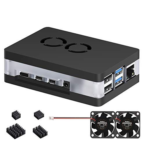 iUniker Raspberry Pi 4 Case, Pi 4 Case with Dual Fan Rpi4 Case with Cooling Fan with Raspberry Pi Heatsink, Simple Magnetic Removable Case for Pi 4 Model B/ 4B -Clear New-