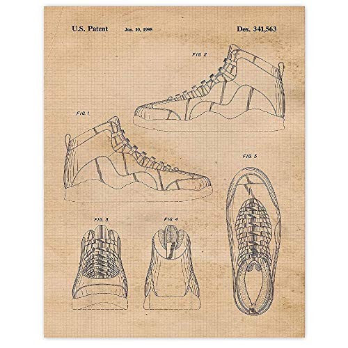 Vintage AJ 10 Shoes Patent Poster Prints, 1 -11x14- Unframed Photo, Wall Art Decor Gifts Under 15 for Home Office, Garage, Studio, College Student, Teacher, Coach, Champion, Sports Fan
