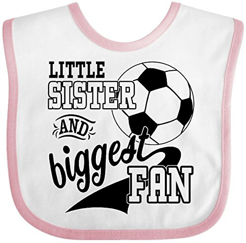 Inktastic Little Sister and Biggest Fan- Soccer Baby Bib White and Pink 2c19a