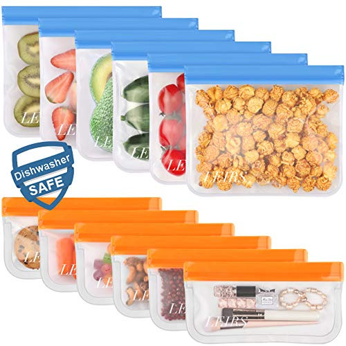 12 Pack Dishwasher Safe Reusable Food Storage Bags -6 Sandwich Lunch Bags and 6 Small Kids Snack Bags- Leakproof Silicone and BPA Free for Food Marinate Meat, Fruit Cereal, Sandwich, Snack 12 Pack Dishwasher Safe Reusable Food Storage Bags -6 Sandwich Lunch Bags and 6 Small Kids Snack Bags- Leakproof Silicone and BPA Free for Food Marinate Meat, Fruit Cereal, Sandwich, Snack