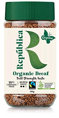 República Organic Decaf Instant Coffee, Cafe Instantáneo, Certified Organic, Fair Trade, Freeze Dried Instant Coffee - 100 percent Arabica, Decaffeinated Medium Roast -100g/3.53oz Jar-