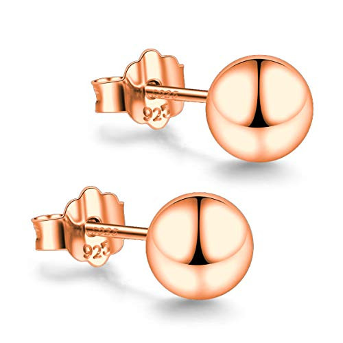 Rose Gold Plated Sterling Silver Ball Stud Earrings 3mm-10mm Options, Simple Polished Ball Studs Hypoallergenic Jewelry -3mm- Rose Gold Plated Sterling Silver Ball Stud Earrings 3mm-10mm Options, Simple Polished Ball Studs Hypoallergenic Jewelry -3mm-