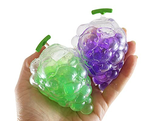 2 Grapes Fruit Water Bead Filled Squeeze Stress Balls - Fruit Squishy Toy - Sensory Fidget - Gel Ball Filled