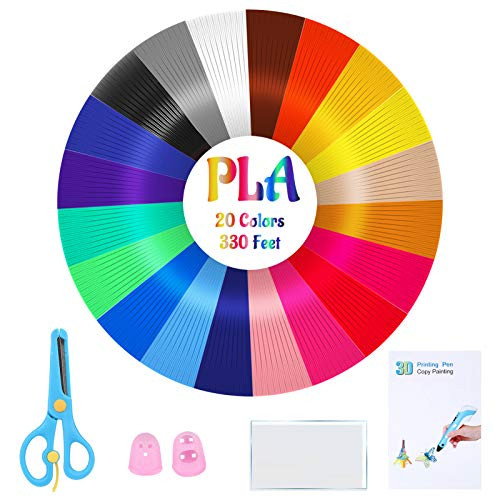 MOSEHOOT 3D Pen Filament/ 3D Printing Refills?20 Colors 330 feet 3D Pen PLA Refill with a Diameter of 1.75mm?Extra 3D Printing molds Papers