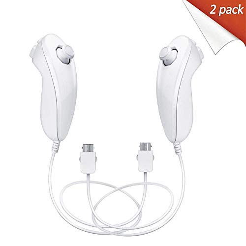 ADQOO Wii Nunchuck Controller, Nunchuck Controllers Compatible with Nintendo Wii/Wii U - 2 Pack -White-