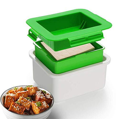 Tofu Press, Tofu Press Maker Tofu Presser Drainer Gadget, BPA Free Tofu Presser Built-in Drainage to Avoid Messes, Easy to Remove Water from Tofu for Delicious Taste -Green-