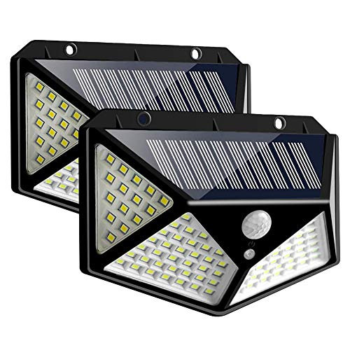 TMANGO Solar Lights Outdoor -100 LED/3 Working Mode-, Solar Security Lights Motion Sensor Lights Wireless IP65 Waterproof Solar Powered for Garden Fence Patio Garage Deck -2 Pack-