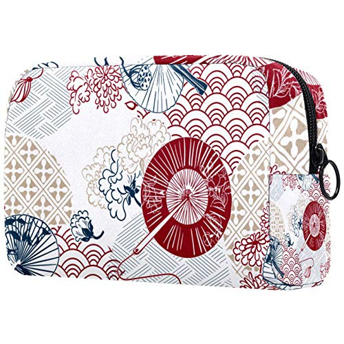 Red Blue Fans Flower Japanese Cosmetic Bag for Women, Adorable Roomy Makeup Bags Travel Waterproof Toiletry Bag