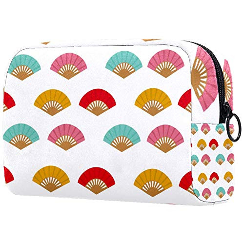 Cosmetic Bag for Women, Adorable Roomy Makeup Bags Travel Waterproof Toiletry Bag Spanish Fan Pattern Blue Red Pink Yellow