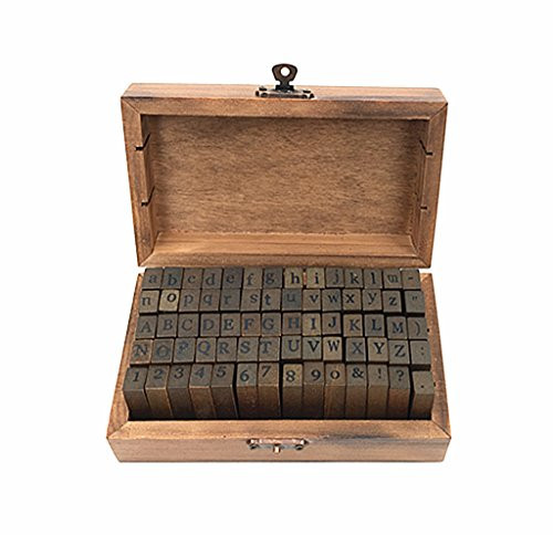 Alphabet Stamps Set,Vintage Wooden Rubber Letter Number and Symbol Diary Stamp Kit for Children DIY Scrapbooking Planner Card Making-70pcs-