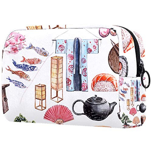 Cosmetic Bag for Women,Roomy Makeup Bags,Japanese style kitchen supplies cat fan cherry blossom,Travel Waterproof Toiletry Bag Accessories Organizer