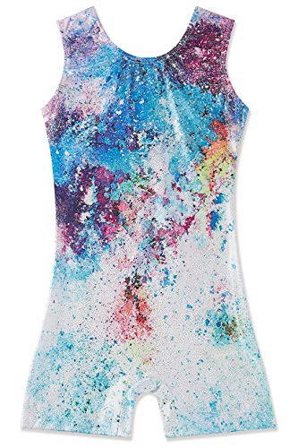 uideazone Gymnastics Leotards for Little Girls Ink Jet Ballet Dance Rompers Kids One-Piece Unitards Biketards Quick Dry Star Printed Athletic Swimsuit Outfits