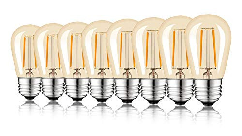 Keymit S14 LED Replacement Bulb, Dimmable 2W 2200K Gold Vintage LED Filament Bulb for Outdoor String Lights,Truly Warm Glow E26 Medium Base, Edison Vintage Ambience 8Pack