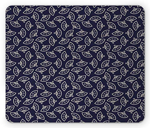 Ambesonne Geometric Mouse Pad, Hand Fan Pattern East Culture Inspirations Oriental Motif Kimono Design, Rectangle Non-Slip Rubber Mousepad, Standard Size, Dark Blue Cream