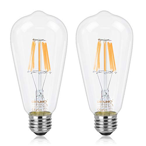 DiCUNO E26 ST64 Dimmable Vintage LED Bulb 6W -60W Equivalent-, 700 Lumen, Warm White 2700K Edison Filament Light Bulb -2-Pack-