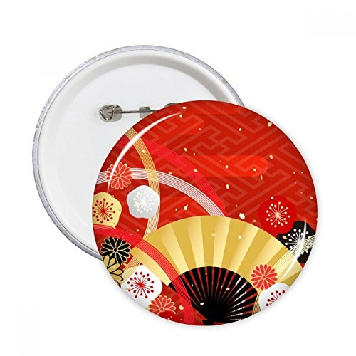 Folding Fan Sakura Geometry Pattern Round Pins Badge Button Emblem Accessory Decoration 5pcs