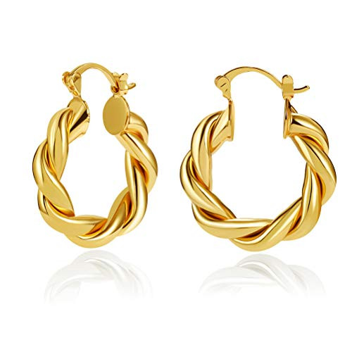 Gold Twisted Chunky Hoop Earrings for Women, 14k Gold Plated Lightweight Hypoallergenic Hoops Huggies Girls Ear Jewelry Gift Gold Twisted Chunky Hoop Earrings for Women, 14k Gold Plated Lightweight Hypoallergenic Hoops Huggies Girls Ear Jewelry Gift