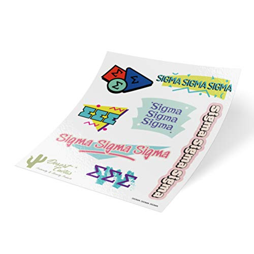 Sigma Sigma Sigma 90's Themed Sticker Sheet Decal Laptop Water Bottle Car (Full Sheet - 90's)