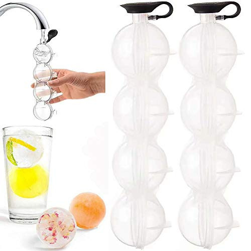 Whiskey Ice Ball Mold, Four Hole Ice Box Whiskey Round Ice Hockey Mold, Sphere Large Tray Whiskey DIY Mould, 2 Pack