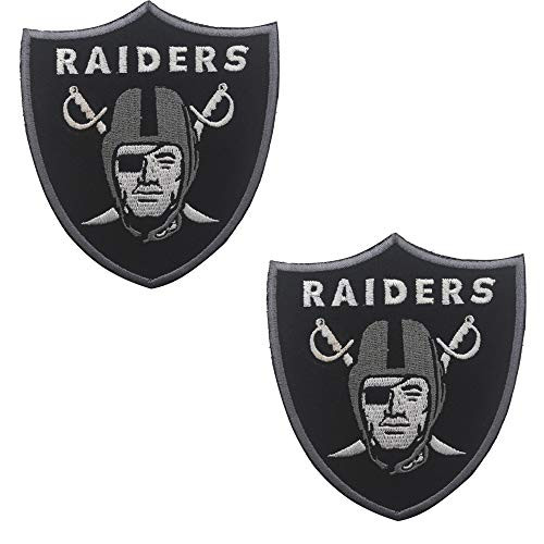 Oakland Raiders Football Team Logo Jacket T-Shirt Patch Embroidered Tactical Military Morale Hook and Loop Fasteners Backing Patches Badge Emblem Sign 3.54 x 3.15 inch 2PCS