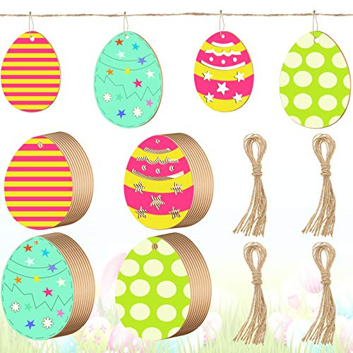 40 Pieces Wooden Easter Egg Tags 2 Sizes Unfinished Wooden Egg Slices Easter Wooden Egg Discs Blank Egg Cutouts DIY Craft Hanging Ornament for Kids DIY Craft Project Easter Party Holiday Hanging Decor