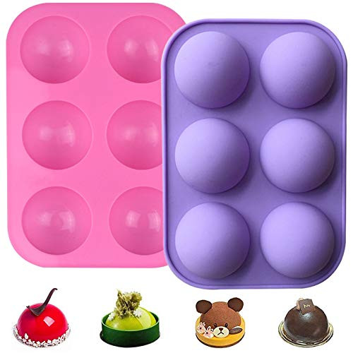 Limmoz Chocolate Bomb Mold, 6 Holes Cocoa Ball Mold, Silicone Baking Mold for Chocolate Cake Jelly Candy Pudding -2 Pack-