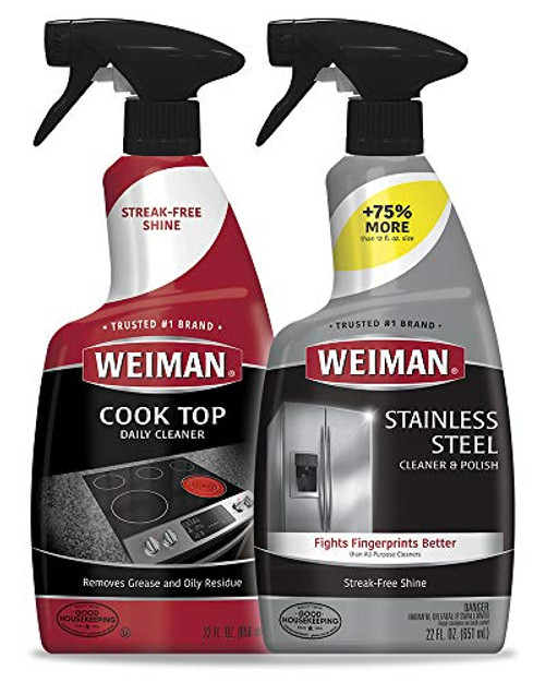 Weiman Cooktop Cleaner and Stainless Steel Cleaner - 22 Ounce - Daily Appliance Kitchen Cleaning Kit Weiman Cooktop Cleaner and Stainless Steel Cleaner - 22 Ounce - Daily Appliance Kitchen Cleaning Kit