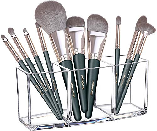 Sooyee 3 Slot Clear Acrylic Makeup Brush Holder Organizer,Eyeliners Display Holder Cosmetic Brushes Storage Solution for Vanity,Dresser and Countertop