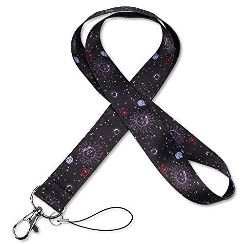 Badge Holder Id Badges Lanyard Key Chain Best Fashion Lanyards for Women Galaxy with Stars Moons and Sun Lanyard