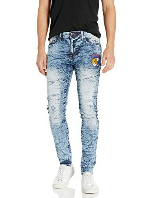 Southpole Men's 9180 Skinny Utility Fashion Denim Pants, Light Sand Blue Tiger Patch, 38x32