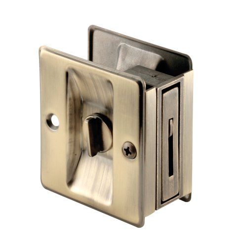 Slide-Co 163142 Pocket Door ivacy Lock with Pull, Antique Brass